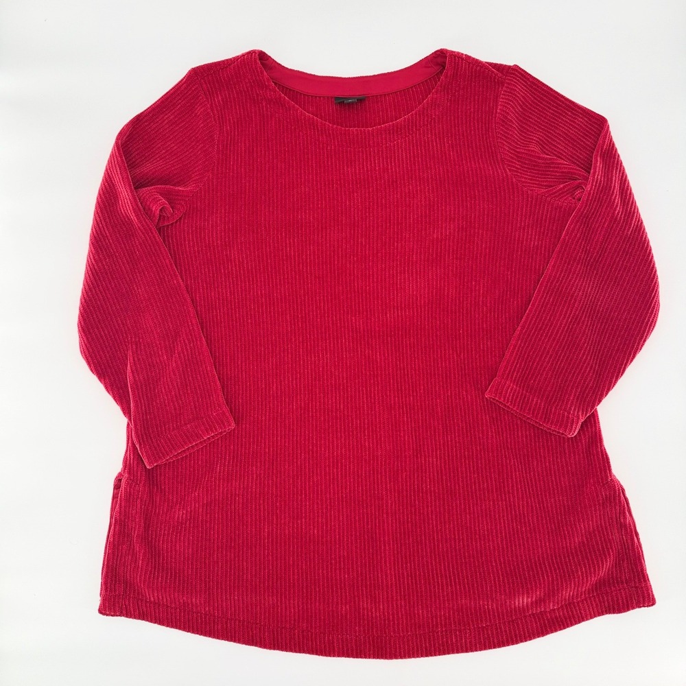 J JILL Red Corduroy Ribbed Tunic Top Wearever Collection Long Sleeve Pullover XL